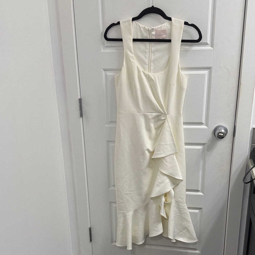 CINQ A SEPT 5a7 Angela Ruffle Dress Women Size 4 Scoop Neck Sleeveless Ivory‎
